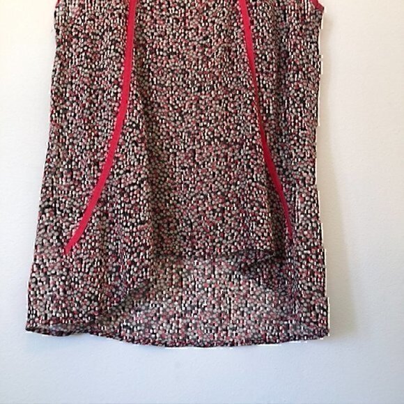 COLLECTIVE CONCEPTS Cream Beige Coral Black Polka Dot Striped Sheer Tank Medium - Picture 3 of 12